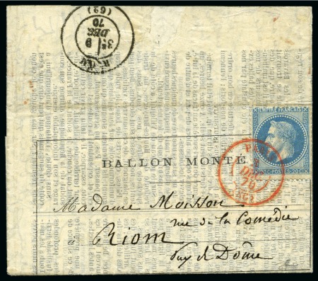 Stamp of France » Guerre de 1870-1871 Journal LE SOIR avec 20c Lauré obl. Paris SC rouge