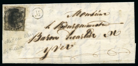 Stamp of Belgium 1851 10C Brown, "finger"-cancelled on folded cover