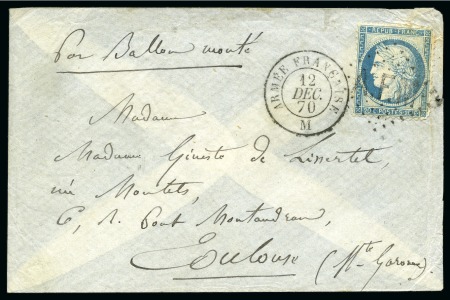 Stamp of France » Guerre de 1870-1871 Rare cachet ARMEE FRANCAISE M 12 dec 70 sur Ballon