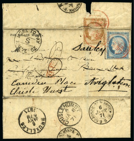 Stamp of France » Guerre de 1870-1871 Rare cachet anglais de taxe "MORE TO PAY S ABOVE O