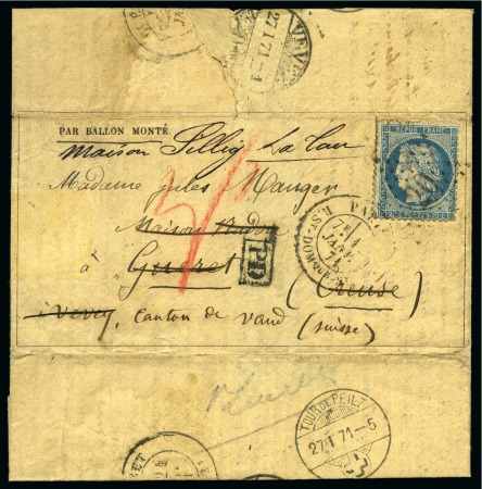 Stamp of France » Guerre de 1870-1871 LE GENERAL FAIDHERBE Ballon monté pour Guéret avec