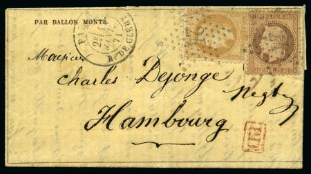 Stamp of France » Guerre de 1870-1871 Gazette des Absents n°26 pour HAMBOURG avec 10c +4