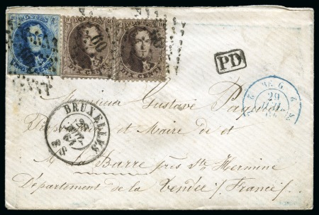 Stamp of Belgium 1858-61 20C Blue, imperforate, together with 1863 
