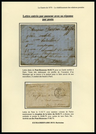 Stamp of France » Guerre de 1870-1871 LETTRE ENTREE PAR PASSEUR avec sa réponse par post