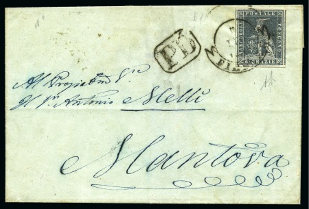 Stamp of Italian States » Tuscany 1851-52 6cr Slate on grey, large margins all aroun