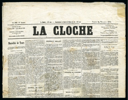 Stamp of France » Guerre de 1870-1871 Rarissime Journal LA CLOCHE n°322 avec date erroné