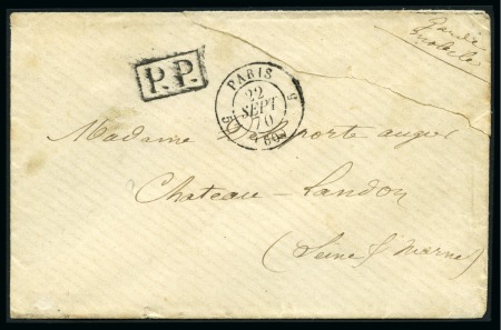Stamp of France » Guerre de 1870-1871 Rare cachet de route 5 Paris 5 du 22 septembre 187