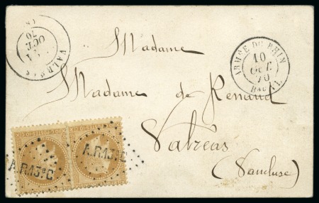 Stamp of France » Guerre de 1870-1871 Losange AR13eC sur deux 10c Lauré sur carte postal