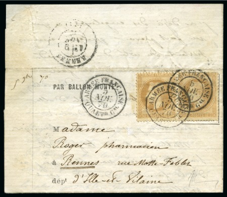 Stamp of France » Guerre de 1870-1871 Càd Armee française Quart Gal 05.11.70 sur paire d