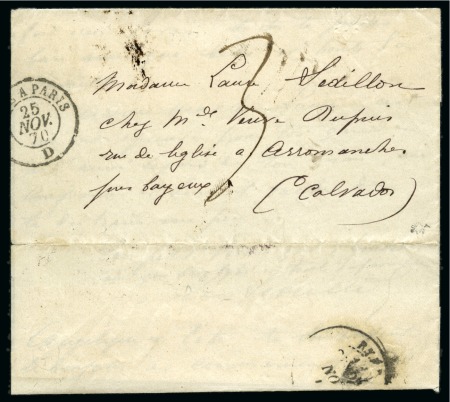 Stamp of France » Guerre de 1870-1871 Rarissime Pli confié de L'EGALITE non affranchi et