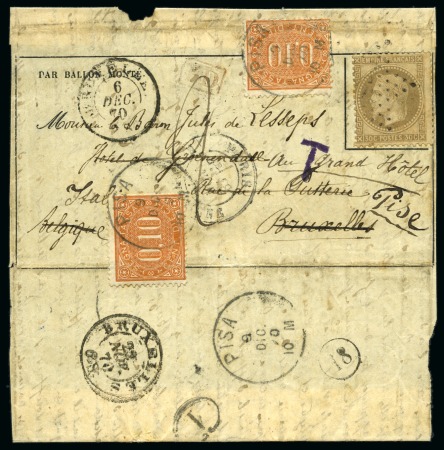 Stamp of France » Guerre de 1870-1871 Exceptionnel Ballon monté avec 30c Lauré de Paris 