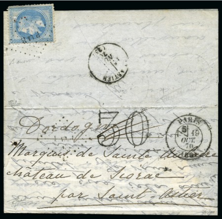 Stamp of France » Guerre de 1870-1871 Taxe DT 30 annulé sur ballon monté avec càd Paris 