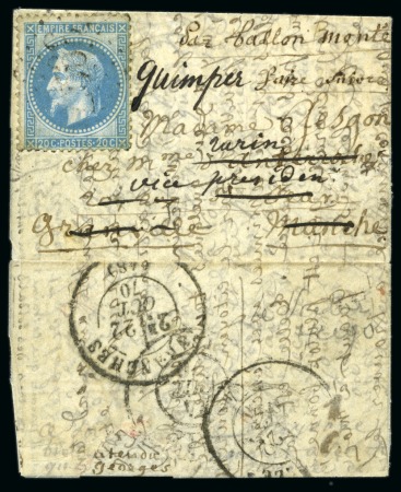 Stamp of France » Guerre de 1870-1871 Pli confié du VICTOR HUGO Ballon monté écrit de Pa