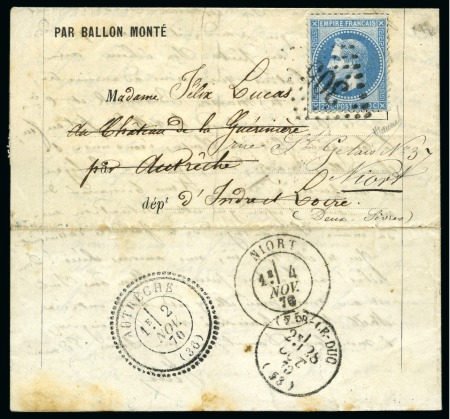 Stamp of France » Guerre de 1870-1871 Pli confié du VAUBAN Ballon monté pour Autrèche av