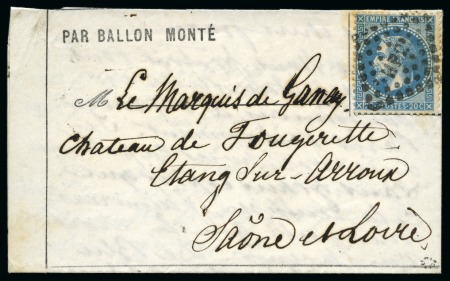 Stamp of France » Guerre de 1870-1871 Pli confié du GARIBALDI Ballon monté pour Etang su