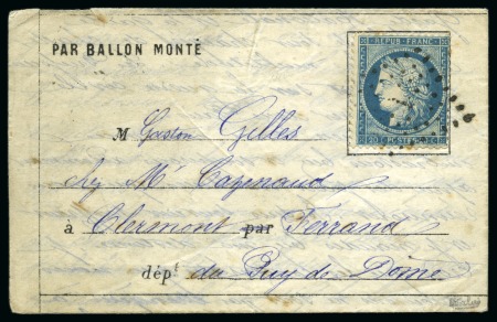 Stamp of France » Guerre de 1870-1871 Pli confié du GALILEE Ballon monté daté Paris 04.1