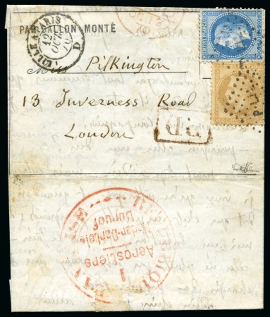 Stamp of France » Guerre de 1870-1871 Rare cachet rouge des AEROSTIERS au dos d'un pli c