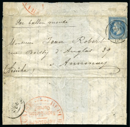 Stamp of France » Guerre de 1870-1871 Cachet rouge des AEROSTIERS au dos d'un pli confié