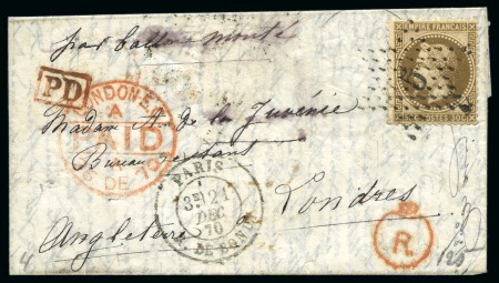 Stamp of France » Guerre de 1870-1871 Rare cachet rouge couronné sur Ballon monté de Par