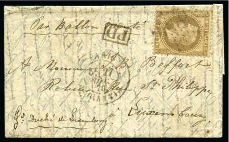 Stamp of France » Guerre de 1870-1871 Ballon monté pour le LUXEMBOURG de Paris 27.12.70 