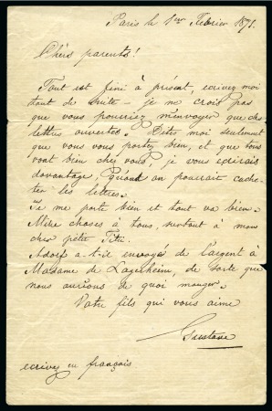 Stamp of France » Guerre de 1870-1871 Lettre ouverte de Paris 01.02.71 pour la SUEDE ave