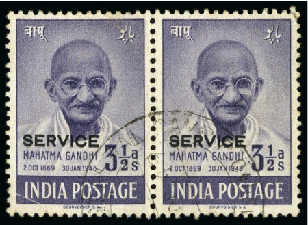 Stamp of India 1948 Gandhi Service 3 1/2a pair with Govenor Gener