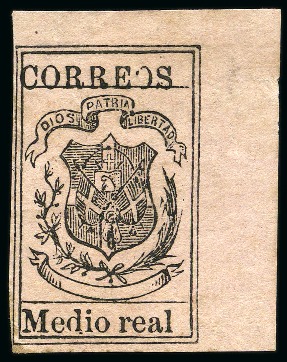 Stamp of Dominican Republic 1866-67 Medio Real black on rose, wove paper, unus