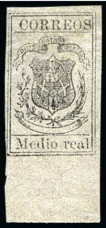 Stamp of Dominican Republic 1867-71 Medio Real black on rose, pelure paper, un