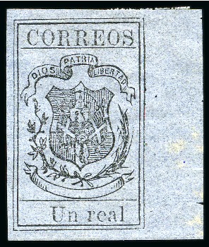 Stamp of Dominican Republic 1867-71 Un Real black on lavender, pelure paper, u