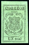 Stamp of Dominican Republic 1870-73 UN Real black on dark blue green, ordinary