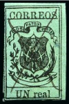 Stamp of Dominican Republic 1870-73 UN Real black on dark blue green, ordinary