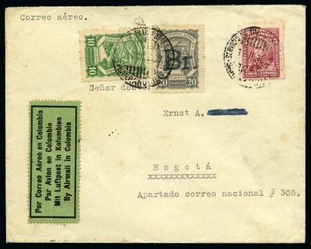 Stamp of Colombia 1929 SCADTA cover to Bogota with 1923 10C plus 192