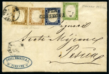 Stamp of Italian States » Sardinia 1855-63 5c Green, 10c bister (2 diff. shades) and 