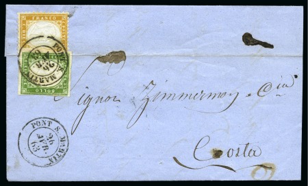 Stamp of Italian States » Sardinia 1855-63 5C Olive-green together with Reign 10C bis