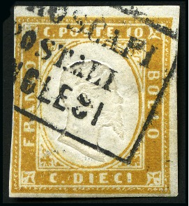 Stamp of Italian States » Sardinia 1855-63 10c Bistre with PIROSCAFI/ POSTALI/ INGLES