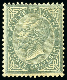 Stamp of Italy 1863 5C Grey, Turin printing, mint, very fine, cer