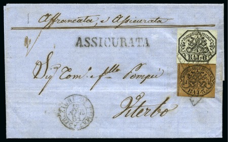 Stamp of Italian States » Papal States 1852 6b Lilac-grey and 3b orange bister tied diamo