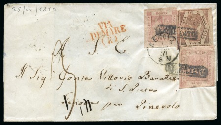 Stamp of Italian States » Naples 1858 1gr + 5gr + 10gr tied by ASSICURATO s/l and G