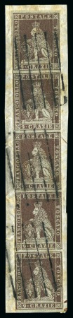 Stamp of Italian States » Tuscany 1851-52 9cr Brown-lilac on grey, vertical STRIP OF