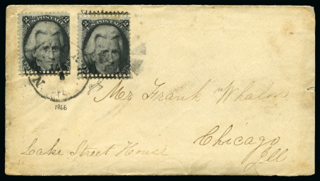 Stamp of United States 1863 Jackson 2C Black, two singles with double hor