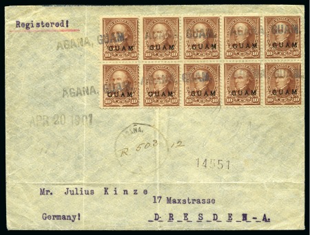 Stamp of United States » U.S. Possessions » Guam 1899 10C Brown in block of ten tied AGANA / GUAM s