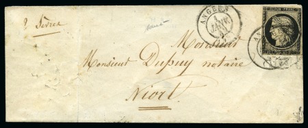 Stamp of France Càd Angers 1er janvier 1849 frappé deux fois sur 2