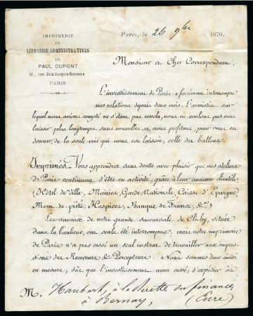 Stamp of France » Guerre de 1870-1871 Circulaire rarissime de l'imprimerie administrativ