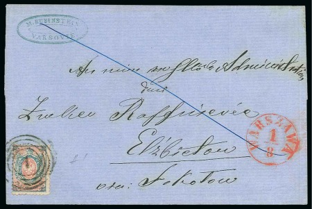 Stamp of Poland » Poland 1860 Kingdom of Poland 1860 10K tied to 1861 cover to Elzbietou by 4-ring