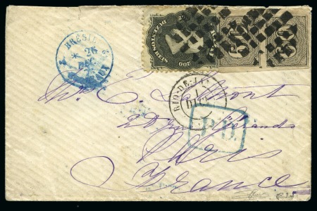 Stamp of Brazil 187(5?) Envelope to France with 1850-66 60c vertic