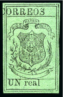 Stamp of Dominican Republic 1870-73 UN Real black on dark blue green, ordinary