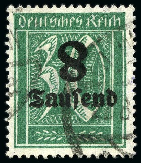Stamp of Germany » German Empire 1923 Inflation "8" on 30M green used, showing scar