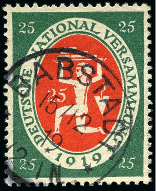 Stamp of Germany » German Empire 1919 Weimar 25pfg green and red, used, showing sca