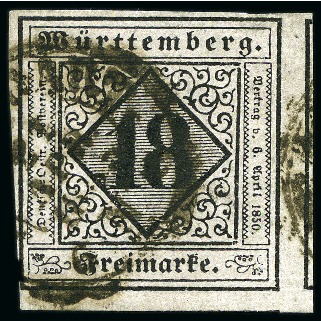 Stamp of German States » Wurttemberg 1851 18kr. black on violet-grey, type I, used with