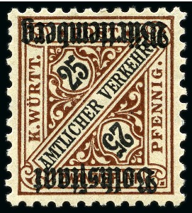 Stamp of German States » Wurttemberg 1919 Official 25pfg mint nh, showing OVERPRINT INV